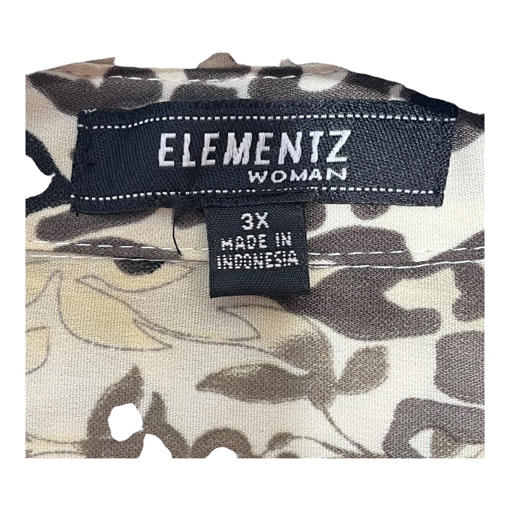 Elementz Woman Mixed Animal Print Button Up Blouse Plus 3X Black‎ Tan WSTB0558 - Picture 7 of 10